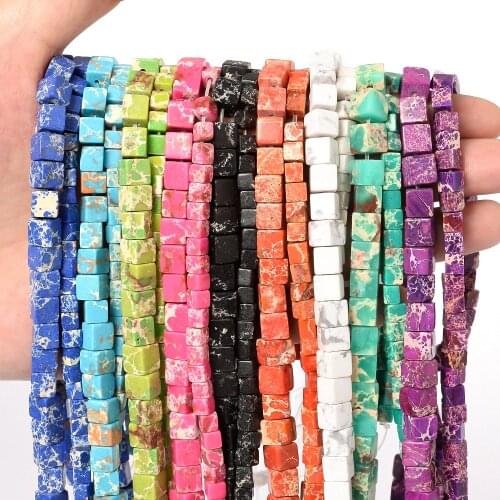 Square Natural Stone Beads Emperial Jaspers Loose Spacer Bead for Jewelry Making DIY Bracelet Necklace Accessories 4/6mm 15