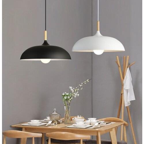 Minimalist Modern Pendant Lamps E27 Wood & Aluminum Lampshade Hanging for Art Fashion Decor Luminaire MJ1124