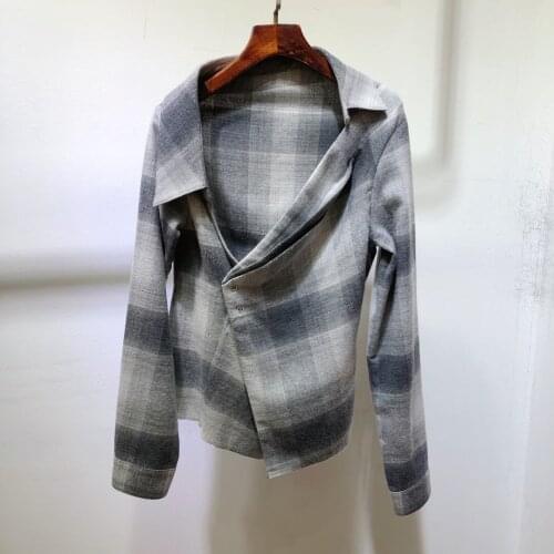 Fashion 2021 new ladies long sleeve sexy plaid off shoulder shirt 1203