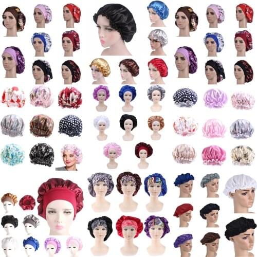Fashion Women Satin Night Sleep Cap Hair Bonnet Hat Silk Head Cover Elastic Band Nightcap Bath Bathroom Bathing Use