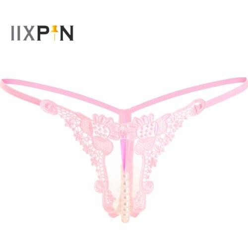 Mens Lingerie Pearls Massage Embroidered G-string T-back Thongs Erotic Underpants Low Waist Elastic Waistband Crotchless Panties
