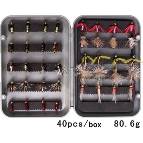 40 Pieces of Fly Hook Set Freshwater Feather Lure Lure Fishing Hook Fishing Supplies