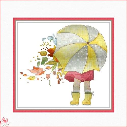 The Girl Umbrellas Printed Cross Stitch Kits Counted Canvas Embroidery Sets 11CT 14CT DIY Handmade Needlework Home Decoration