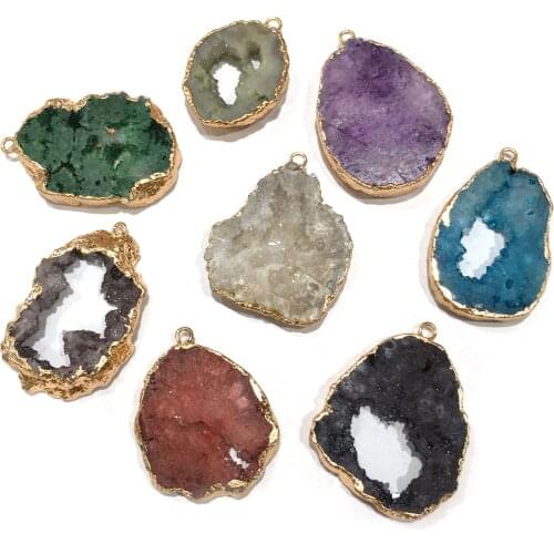 Natural Stone Druzy Pendant Irregular Crystal Necklace Pendant for Charms Jewelry Accessories Making Reiki healing gift