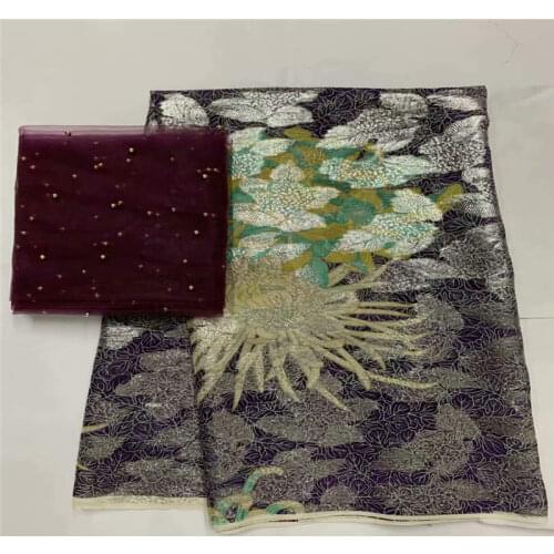 New High Quality African Metal Silk Fabric 5 Yards+ 2 Yards Chiffon African Silk Fabric For Ladies Party Clothing! LXF5119