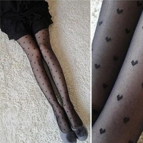 New Women Tights Black Dots Heart Pattern Whole Seamless Sexy Tights Female Ladies Thin Summer Tights Fashion