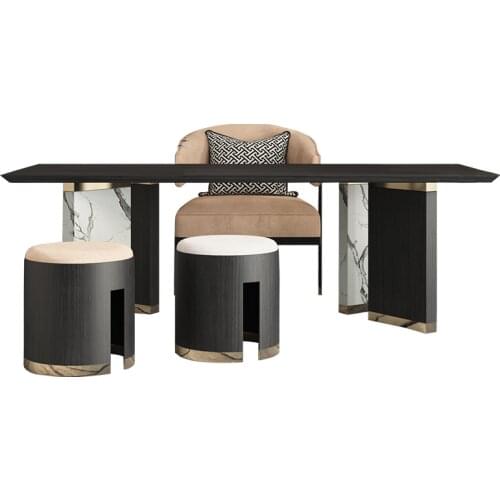 New Chinese solid wood desk study modern rectangular rock plate tea table chair combination furniture new products