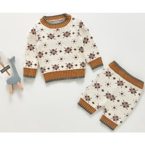 2021 Autumn Baby Girl Knitted Suit boys Sweater Set Winter Baby Sweater + Knit Pants 2pcs Infant Boys Warm Clothes Set