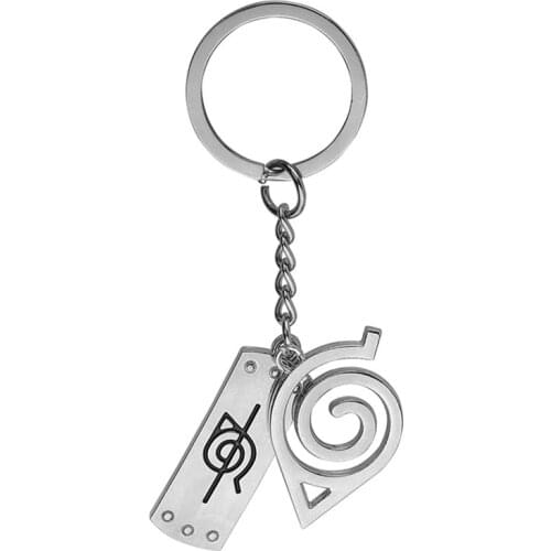 Hollow y Naruto Keychain Naruto Leaf Village Symbol Sqare Hollow Alloy Key Ring Anime Cartoon Fans Jewelry Gift
