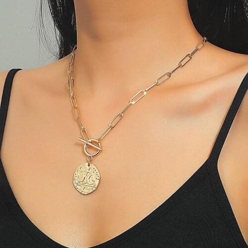 Star Moon Pattern Coin Pendant Necklace for Women OT Buckle Clavicle Chain Short Necklaces Female 2021 Fashion Jewelry
