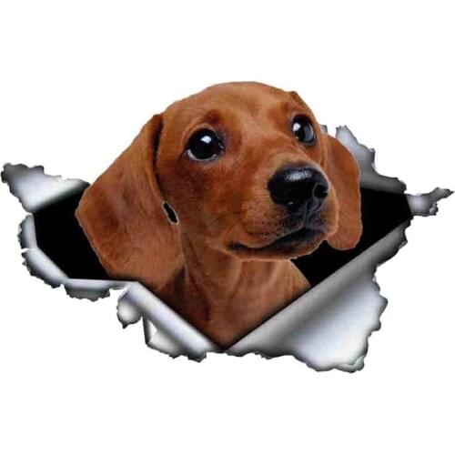 S40474# Various Sizes PVC Decal 3D Metal Torn Dachshund Dog Car Sticker Waterproof on Bumper Rear Window Laptop