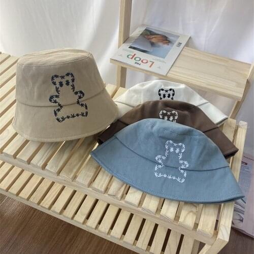 Hat Girl Fashion Korean Bear Embroidery Versatile Fishermans Hat Girl Spring / Summer Sunshade Bucket Hat