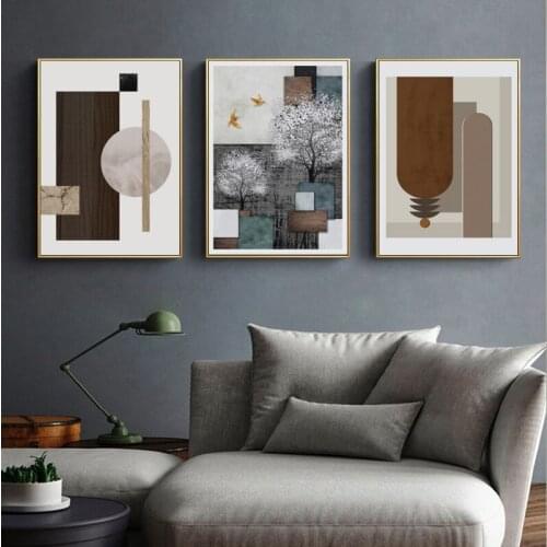 Nordic Abstract Marble Geometric Art Pattern Stitching Canvas Print Tree Birds Poster Love Quotes Wall Paintings For Home Decor