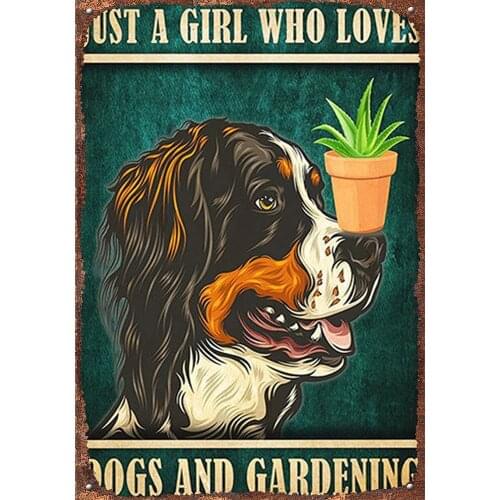 Girl Loves Dogs and Gardening Vertical Poster Retro Metal Tin Sign Vintage Aluminum Sign for Home Coffee Wall Decor
