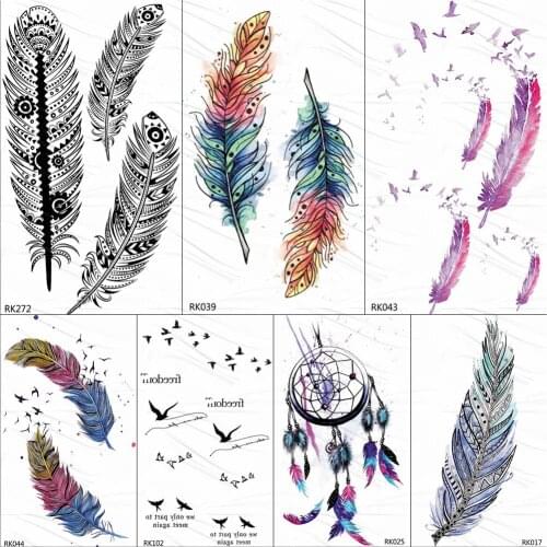 OMMGO Small Feather Totem Leaf Temporary Tattoos Sticker Cute Fake Tattoo For Kids Women Watercolor Custom Tatoos Body Art Arm