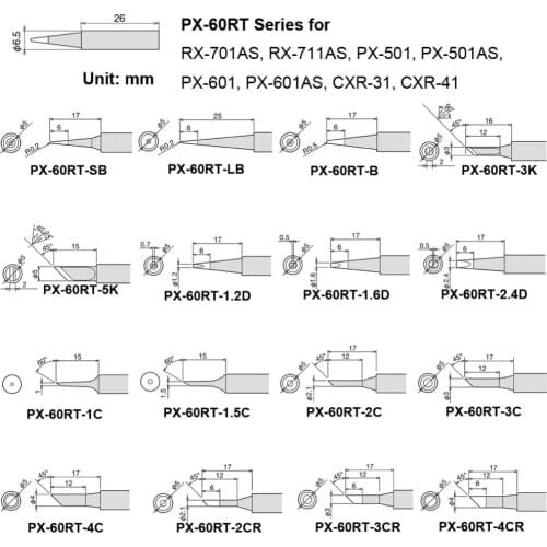 GOOT PX-60RT Replacement Welding Tip for Goot RX-701AS RX-711AS PX-501 PX-501AS PX-601 PX-601AS CXR-31 CXR-41Soldering Stations