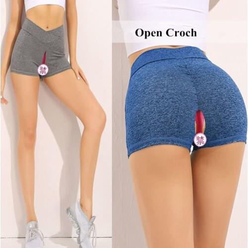 Outdoor Sex Pants Women Sexy Open Croch Biker Running Shorts Gym Sport Yoga High Waist Shorts Fitness Workout Leggings Clothes
