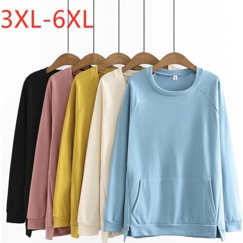 New 2021 Ladies Spring Autumn Plus Size Tops For Women Large Pullover Long Sleeve Loose Cotton Blue Sweatshirt 3XL 4XL 5XL 6XL