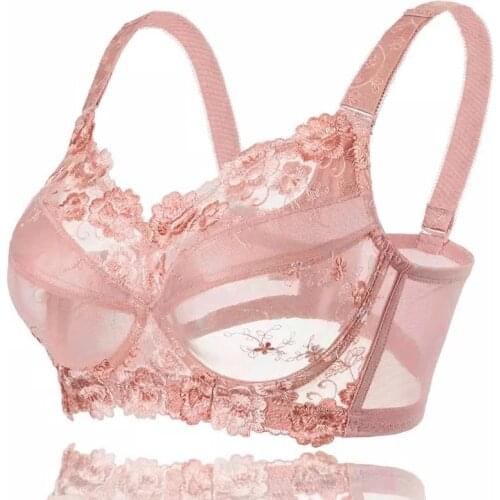 Womens Big Size Full Coverage Floral Embrodiery Ultra-thin Bra Lingerie 34 36 38 40 42 44 46 48 B C D E F G H