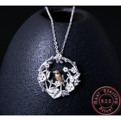 Amxiu Handmade 925 Sterling Silver Clavicular Chain Necklace Two Tones Color Bird Nest Necklace for Girls Womens Gift Jewelry