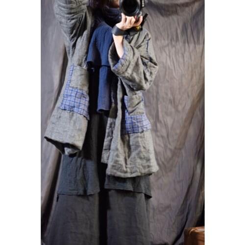 Women Loose Linen Patchwork Padded Coat Parkas Female Vintage Outerwear Coat Female Topcoat Overcoat 2020 Autumn Winter