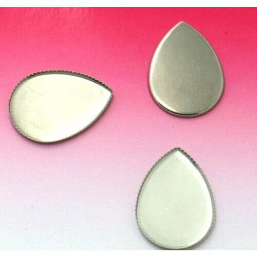 100X Steel Stainless Metal Pendant Tray/Blank 18*25mm Drops of water Shape Teeth Edge Setting Tray for Cameo Cabochons