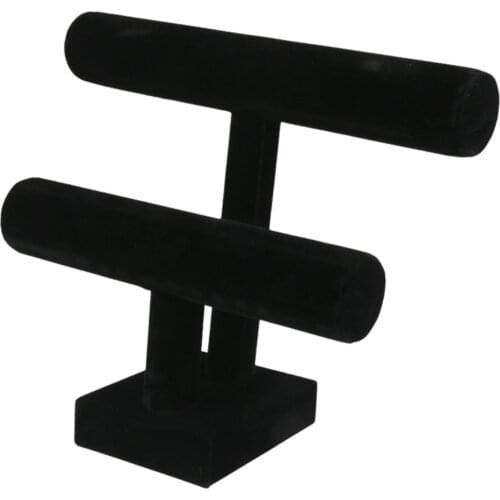 2-Tier Bangle Bracelet Display Holder T-Bar Stand Black