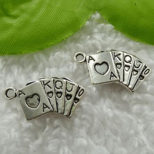 260 pieces antique silver playing cards charms 24x13mm #833