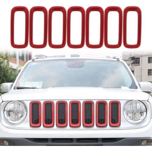7Pcs Car ABS Front Grill Grille Inserts Mesh Grill Guard Cover Trim Red for Jeep Renegade 2015-2018 Accessories