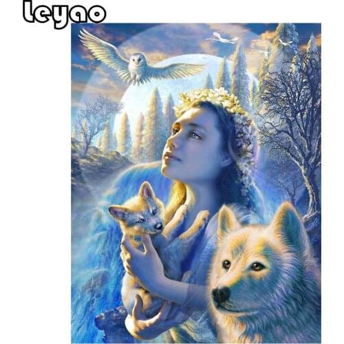 DIY 5D Diamond embroidery beautiful woman and animal wolf owl rhinestone pasted full diamond painting cross stitch handmade craf