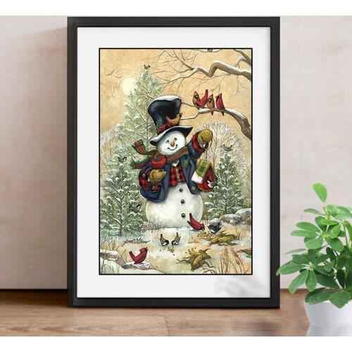 Diamond Painting Scenery Full Round Diamond Embroidery Snowman Needlework Rhinestone Mosaic Kit Crafts Home Decor