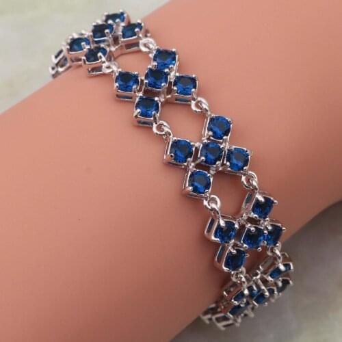 New 2020 Fine Gallant Silver Color Bracelets & Bangles Sea Blue Cubic Zirconia Stone Fashion Jewelry 18cm 7.08 Inch B077