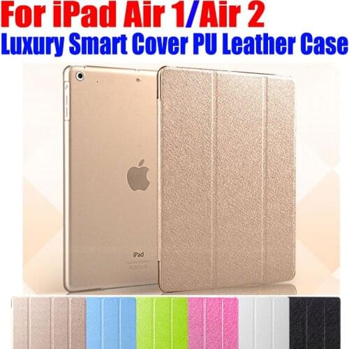 50pcs/Lot DHL Free Luxury Fashion Stand PU Leather Case For iPad Air Smart Cover Translucent back Case For iPad Air1 Air2 I606