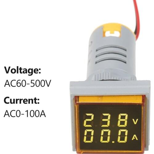 Mini Digital Voltammeter Ammeter Voltmeter Double LED Voltage &Current Meter Indicator Monitor AC Panel Meter AC60-500V AC0-100A