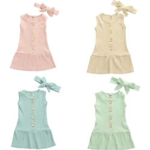 Baby Girl Dress Baby Girls Boho Robbed Dress Sleeveless Solid Color Single Breasted Dress Summer Sundress 0-24M