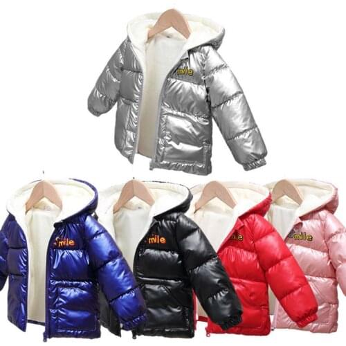 Baby Girls Boys Coat 2021 Winter Plus Velvet Bright Hooded Coat Children Cute Jackets Newborn Warm Zipper Outerwear Kids Clothes
