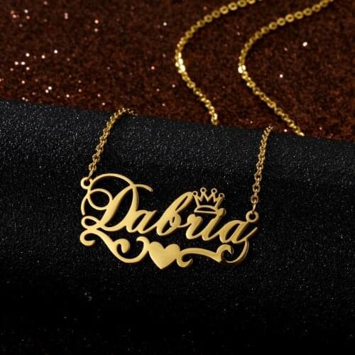 Customized Classic Stainless Steel Name Necklaces for Women Custom Personalized Crown Heart Pattern Pendant Nameplated Jewerly