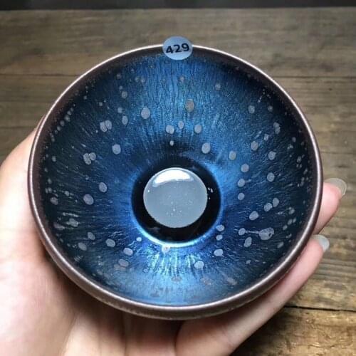 Jianzhan Chinese Song Dynasty Style Jian Ware Tea Cup Oil Spot Glaze Ceramic Cups Blue Pottery Kungfu Tea Bowl Matcha Chawan