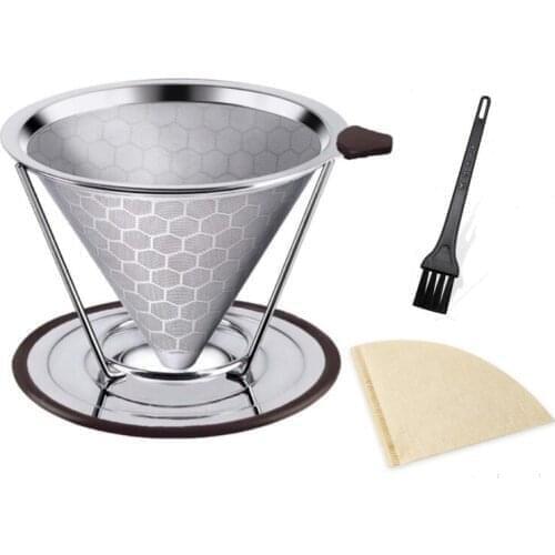 Coffee Dripper,Coffee Filter Paper Set,Reusable Drip Cone Coffee Filter with Stand and Cleaning Brush for Coffee Maker