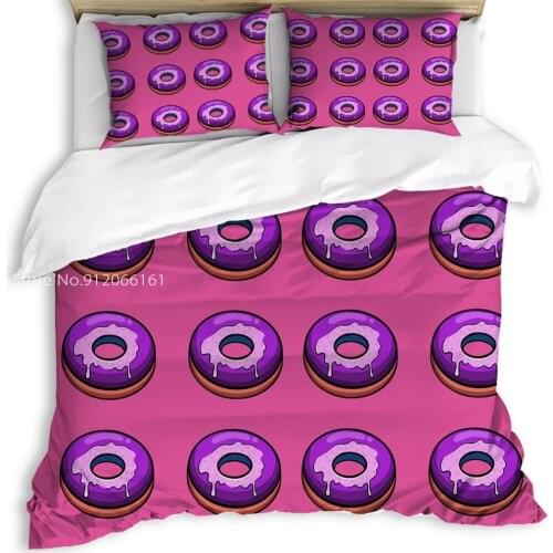 Cartoon Illustration Bedding Sets Donut Ice Cream Pattern Duver Quilt Cover With Pillowcases Soft Comforter Cover Set Kids Gift