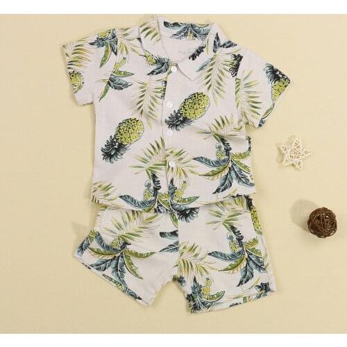 Kids Suit Set, Summer Pineapple Print Turn-Down Collar Short Sleeve Shirt+ Shorts for Boys, 6 Months-5 Years