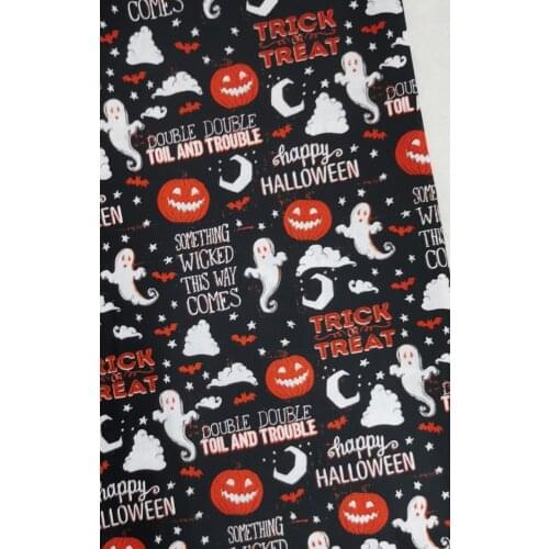 Happy Halloween Pumpkin Lamp Ghost Bat and Star Black Plain Cotton Fabric DIY sewing Clothing Tissue Telas Patchwork Meter