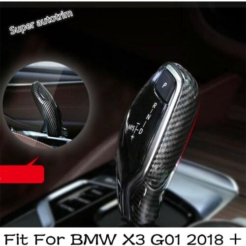 Lapetus Car Styling Carbon Fiber / Red Gear Shift Handle Decoration Cover Trim Interior Accessories For BMW X3 G01 2018 - 2021