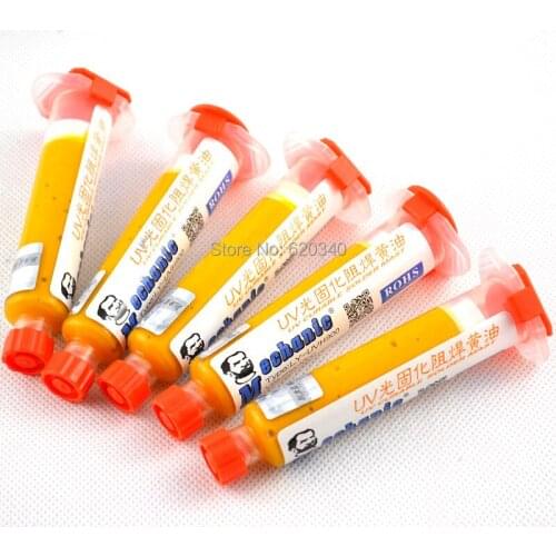 MECHANIC 10ML Yellow UV SOLDER MASK PCB BGA PAINT PREVENT CORROSIVE ARCING Soldering Paste Flux Cream Welding Fluxes Oil