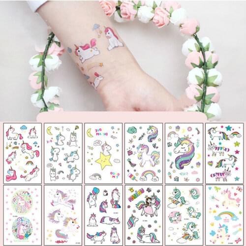 Cute Cartoon Unicorn Tattoo for Kid Cute Fake Taty Children Body Art Waterproof Temporary Tattoo Sticker
