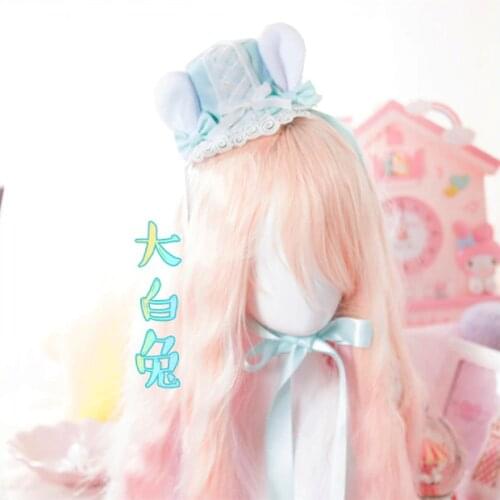 Cute Handmade Rabbit Ears+Hat Hairpin Lolita Bows Hairgrips Hairclip Headwear Mint Green DIY