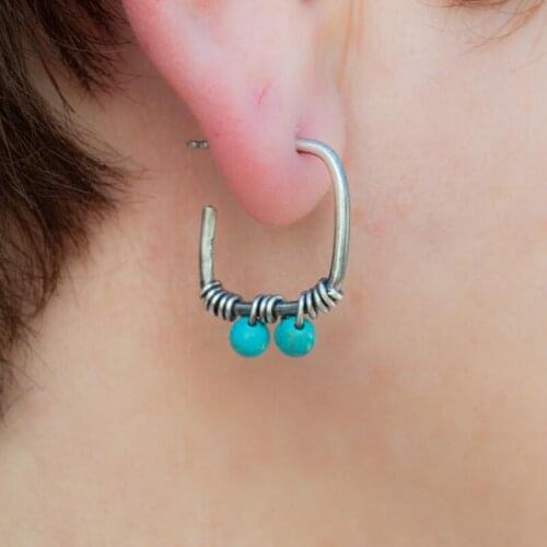 Multi layer winding retro Turquoise Earrings minimalist geometry square 925 Silver color Earrings for Women Statement Jewelry