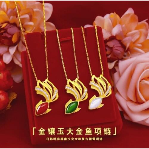 Fashion 14k Gold Jewelry Goldfish Pendant Necklace Female Stone Chain Necklaces Choker Clavicle for Women Gemstone Jade Jewelry