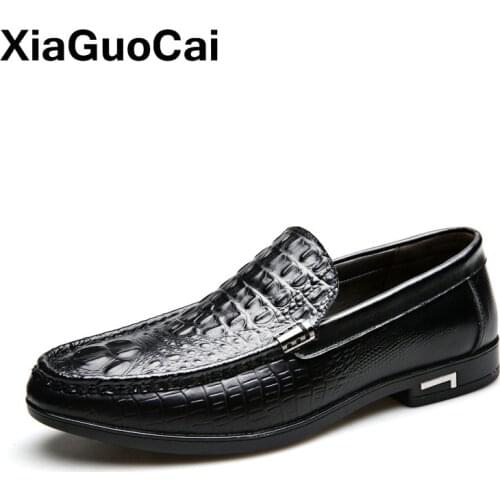 Autumn Men Casual Shoes Crocodile Grain Leather Doug Shoes Loafers Moccasins Male Driving Footwear Gommino Luxury Business Flats