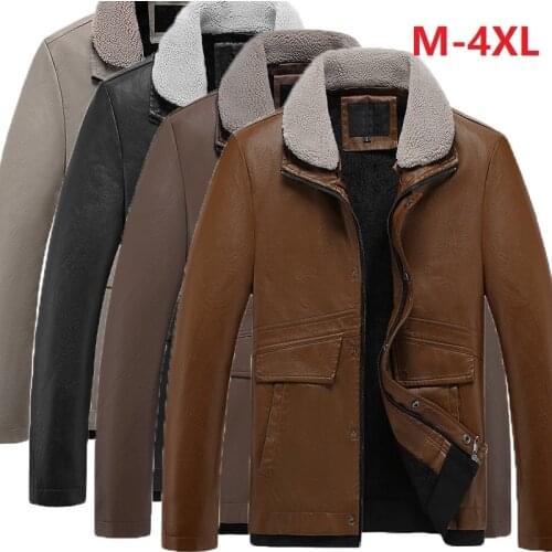 2021Winter Men Leather Jacket Casual Fashion Lapel Collar Motorcycle Jacket Slim Warm Parkas PU Leather Fleece Coats Windbreaker